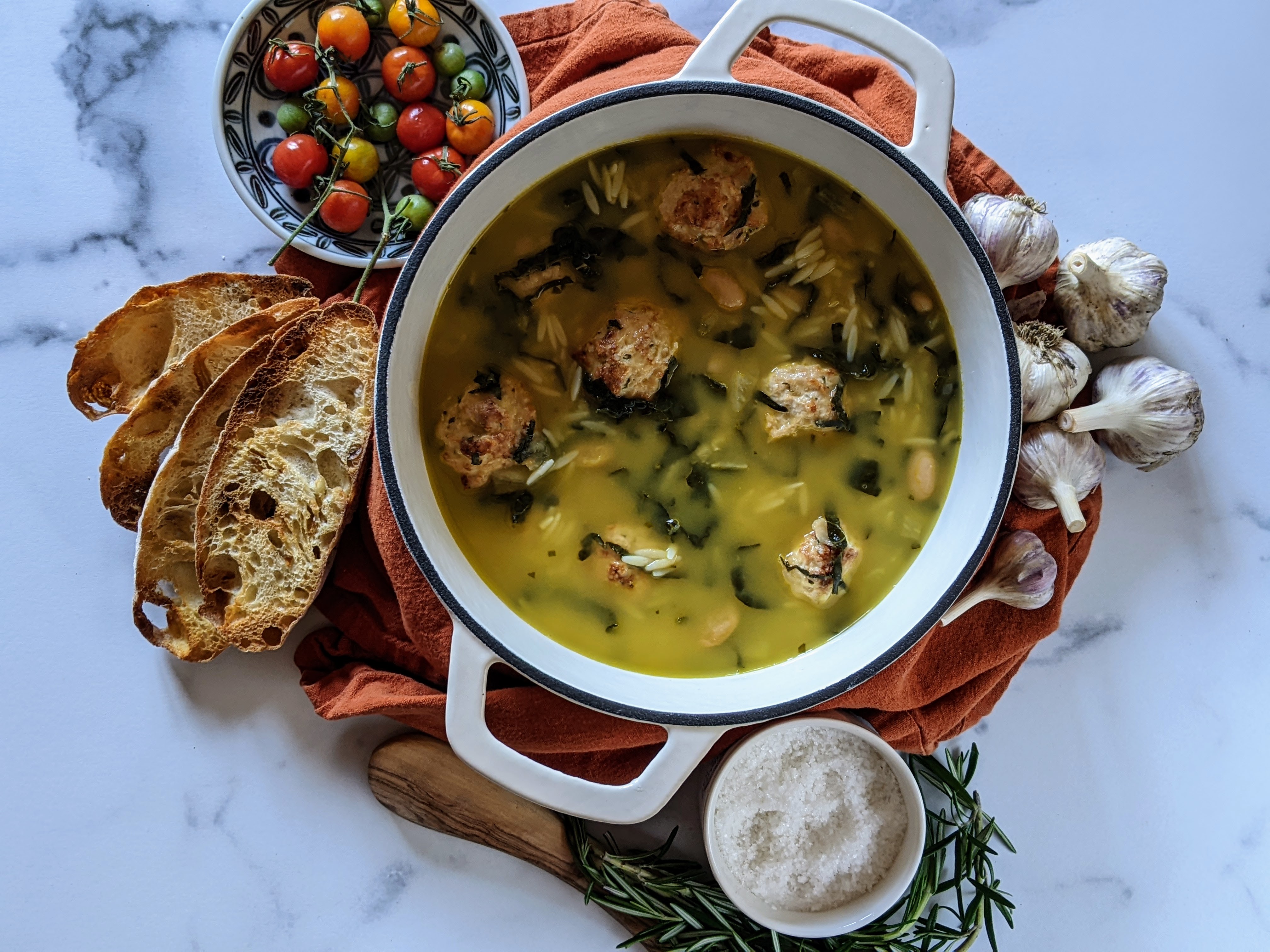 Tuscan Kale & White Bean Soup with Chicken Meatballs